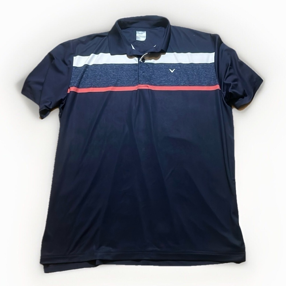 Callaway Men's Opti-Dri Polo Shirt - Black and Gray with Red Stripe sz L